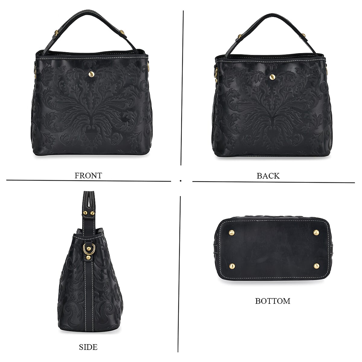 Italy Retro Noble Collection Black Color Genuine Leather Crossbody Bag with Handle Drop and Shoulder Strap image number 3