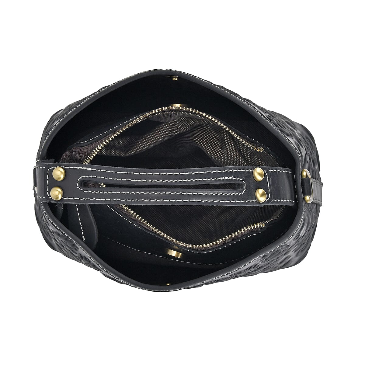 Italy Retro Noble Collection Black Color Genuine Leather Crossbody Bag with Handle Drop and Shoulder Strap image number 4