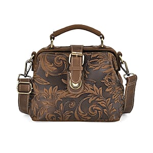 Italy Retro Noble Collection Brown Color Genuine Leather Crossbody Bag with Handle Drop and Shoulder Strap