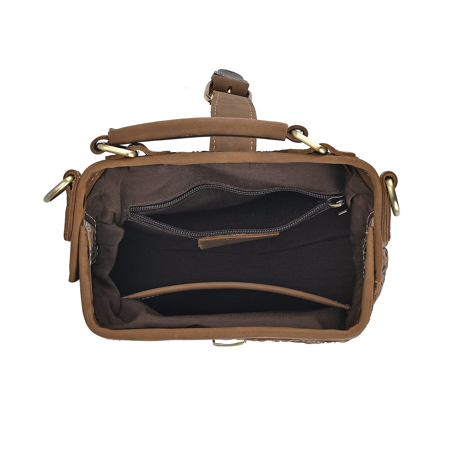 Italy Retro Noble Collection Brown Color Genuine Leather Crossbody Bag with Handle Drop and Shoulder Strap