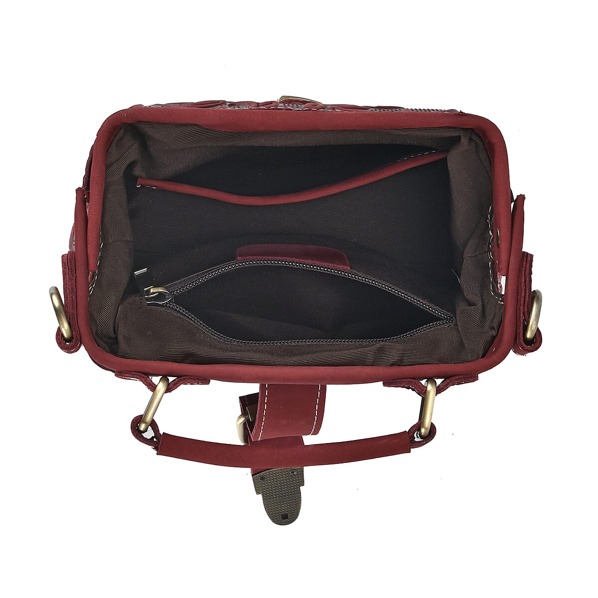 Italy Retro Noble Collection Burgundy Color Genuine Leather Crossbody Bag with Handle Drop and Shoulder Strap image number 4