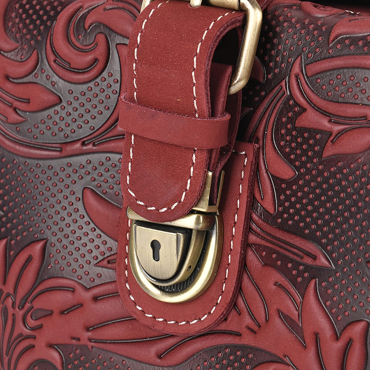 Italy Retro Noble Collection Burgundy Color Genuine Leather Crossbody Bag with Handle Drop and Shoulder Strap image number 5