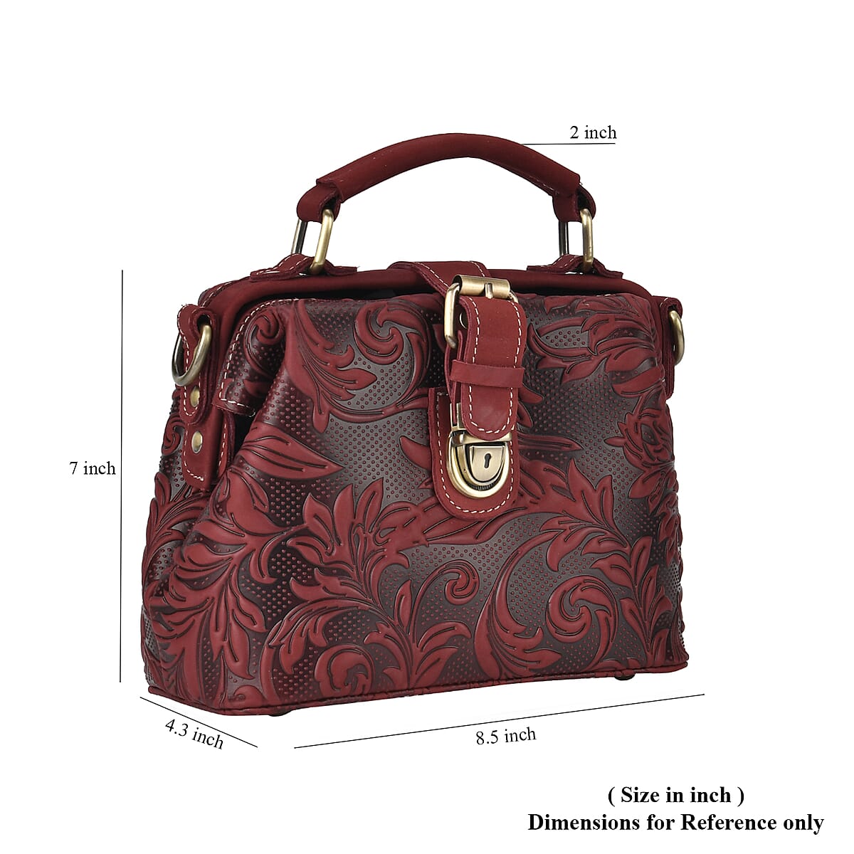 Italy Retro Noble Collection Burgundy Color Genuine Leather Crossbody Bag with Handle Drop and Shoulder Strap image number 6