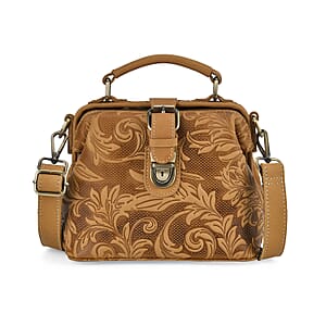 Italy Retro Noble Collection Camel Color Genuine Leather Crossbody Bag with Handle Drop and Shoulder Strap