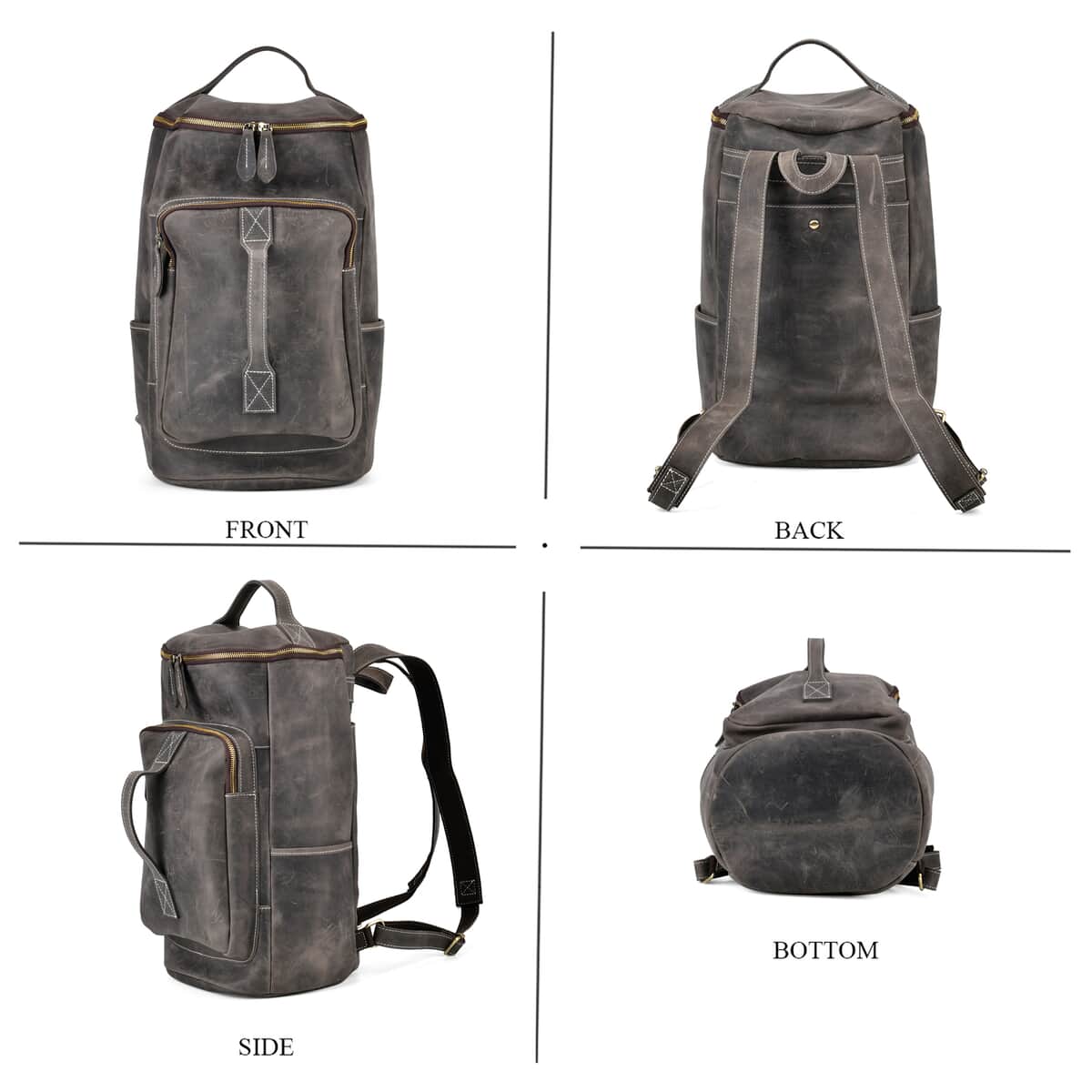 Italy Retro Noble Collection Gray Color Genuine Leather Backpack with Handle Drop and Adjustable Double Shoulder Straps image number 3