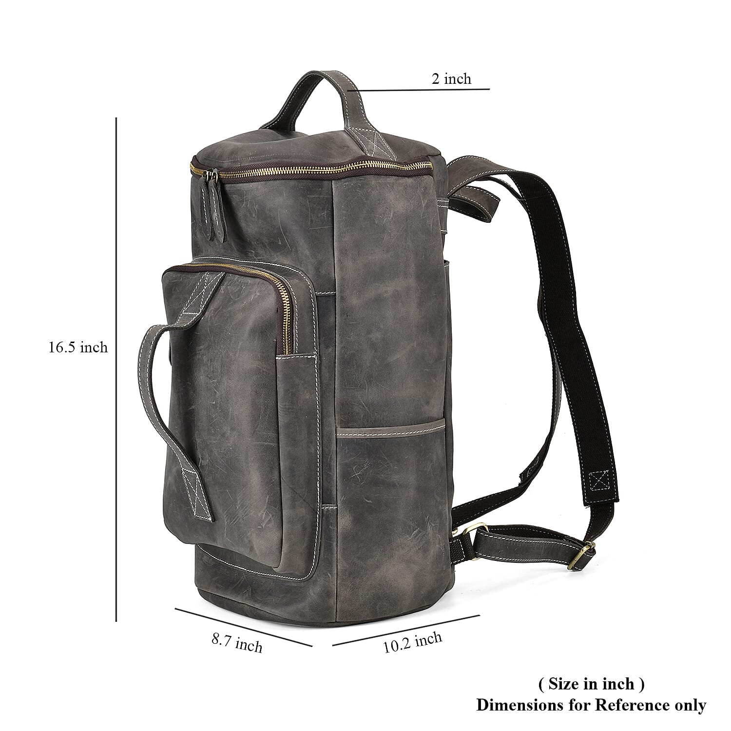 Italy Retro Noble Collection Gray Color Genuine Leather Backpack with Handle Drop and Adjustable Double Shoulder Straps