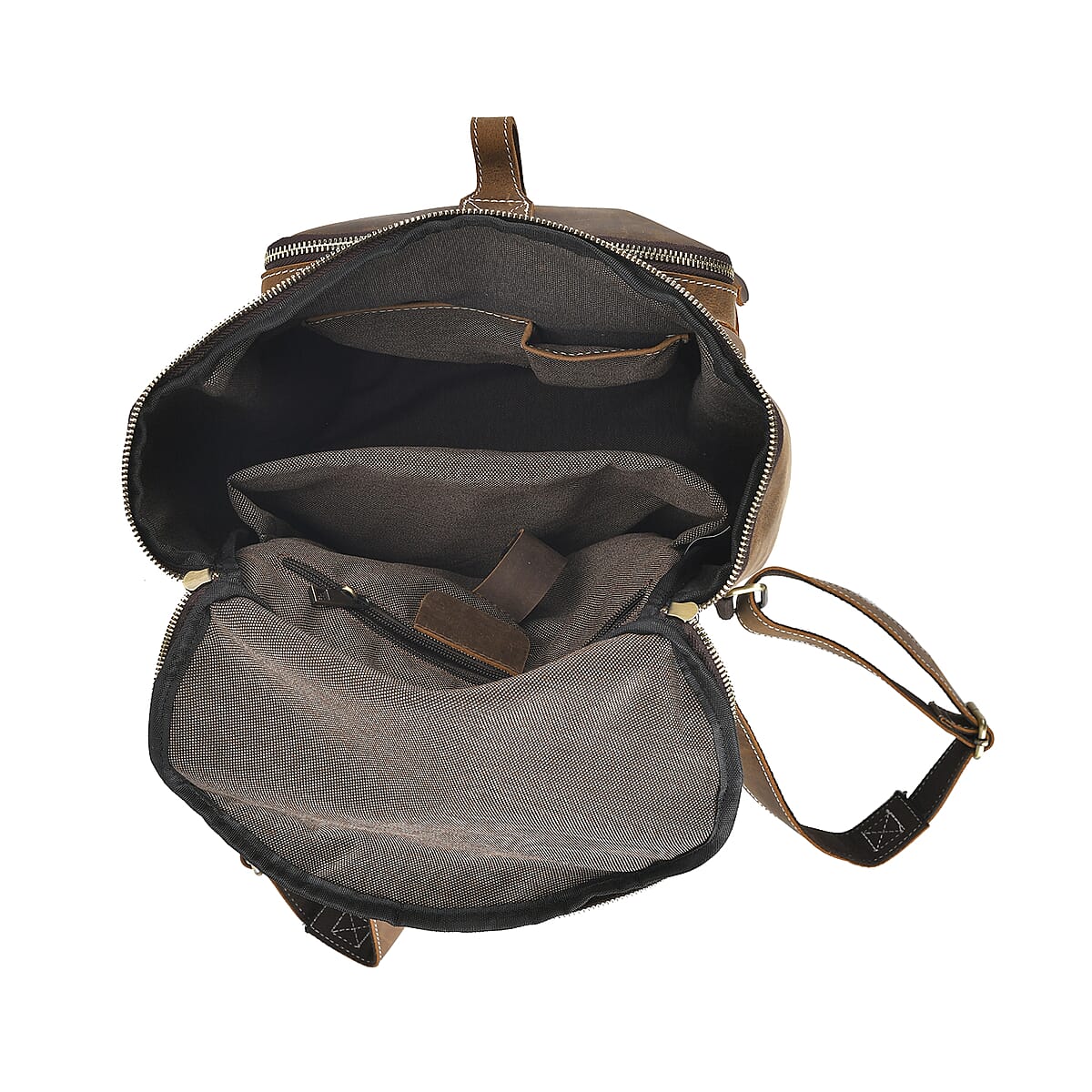 Italy Retro Noble Collection Brown Color Genuine Leather Backpack with Handle Drop and Adjustable Double Shoulder Straps image number 4