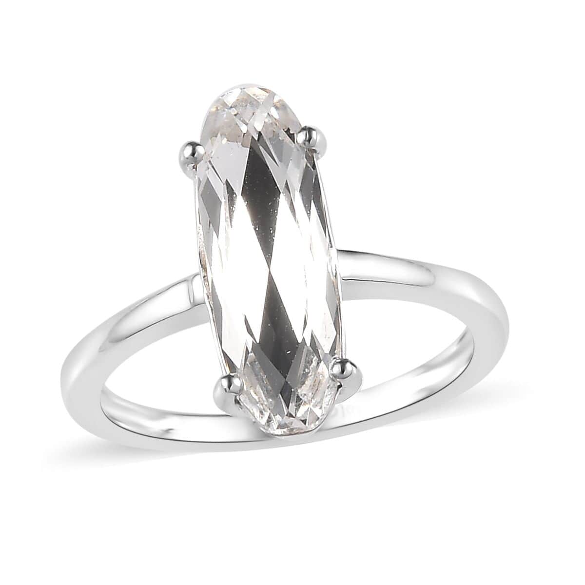 White Crystal Solitaire Ring in Sterling Silver (Size 6.0) image number 0