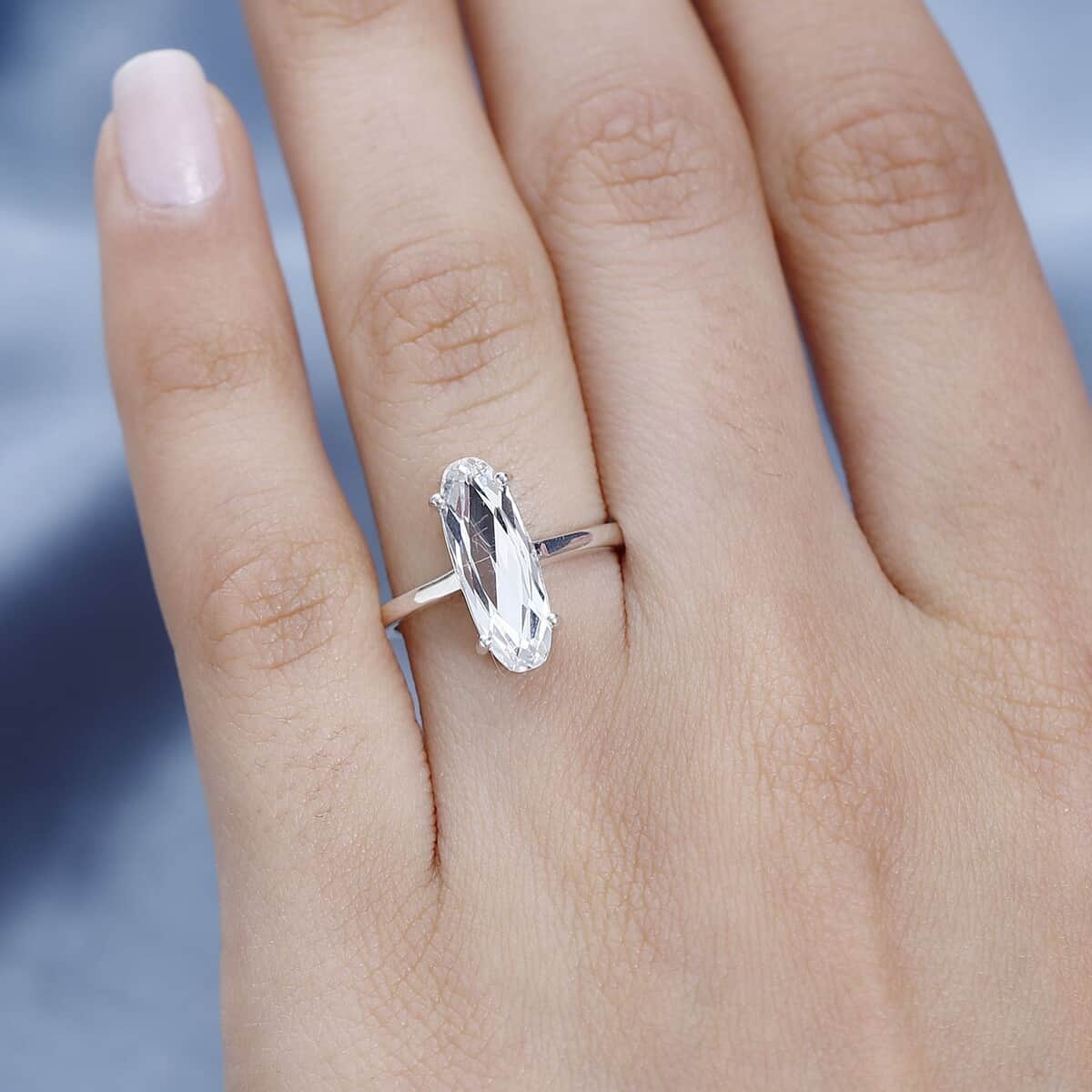 White Crystal Solitaire Ring in Sterling Silver (Size 6.0) image number 2