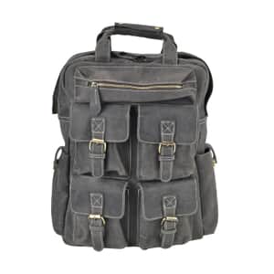 Italy Retro Noble Collection Gray Color Genuine Leather Backpack with Handle Drop and Adjustable Double Shoulder Straps