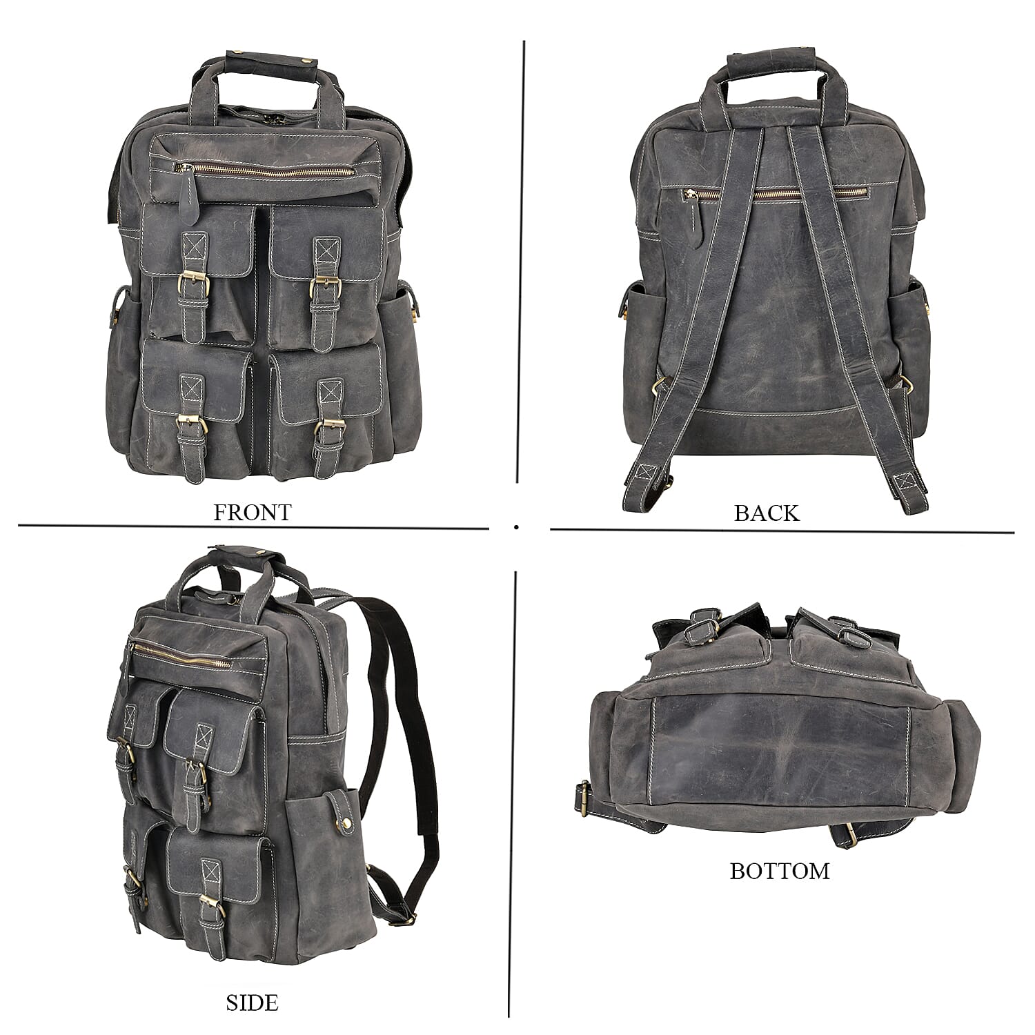 Italy Retro Noble Collection Gray Color Genuine Leather Backpack with Handle Drop and Adjustable Double Shoulder Straps