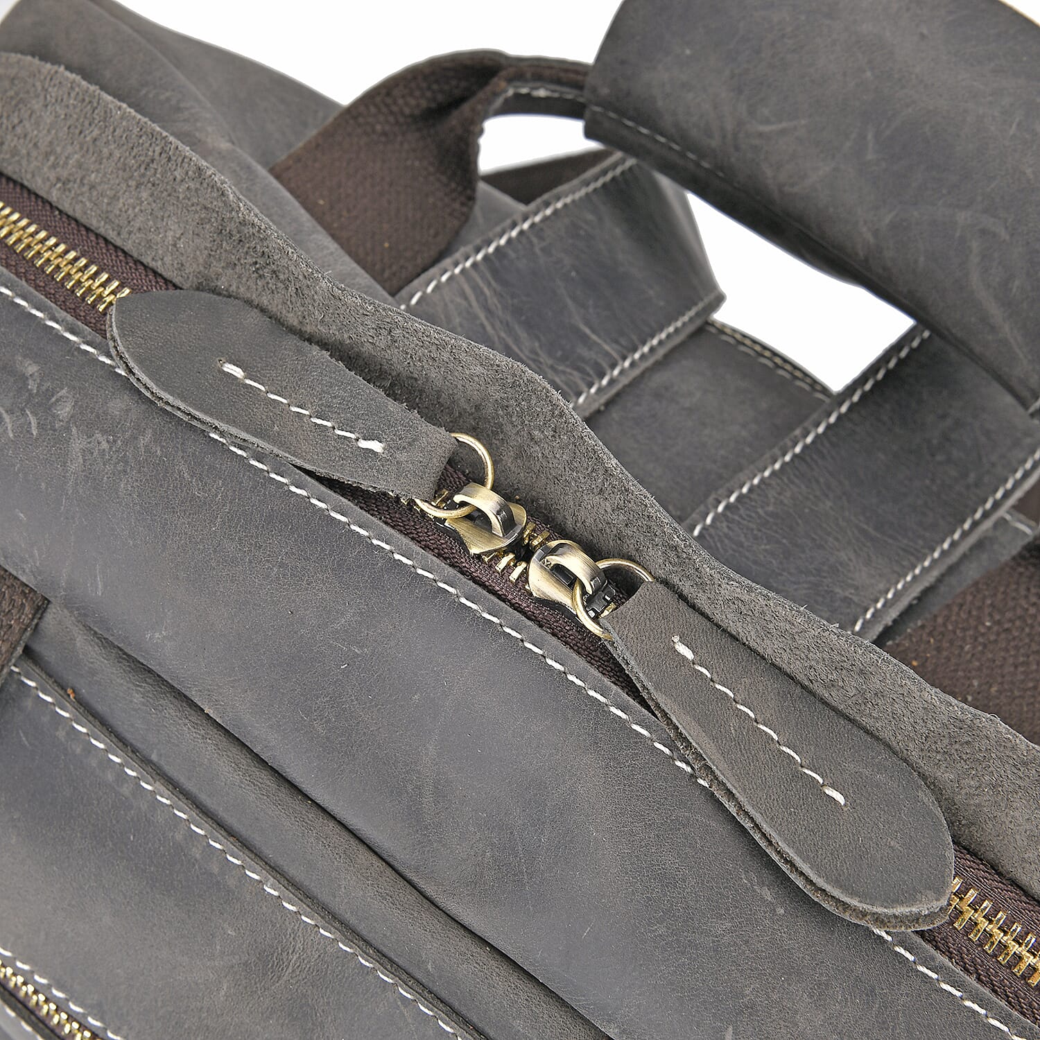 Italy Retro Noble Collection Gray Color Genuine Leather Backpack with Handle Drop and Adjustable Double Shoulder Straps