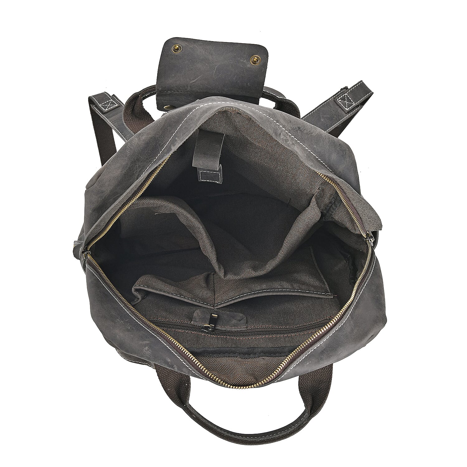 Italy Retro Noble Collection Gray Color Genuine Leather Backpack with Handle Drop and Adjustable Double Shoulder Straps