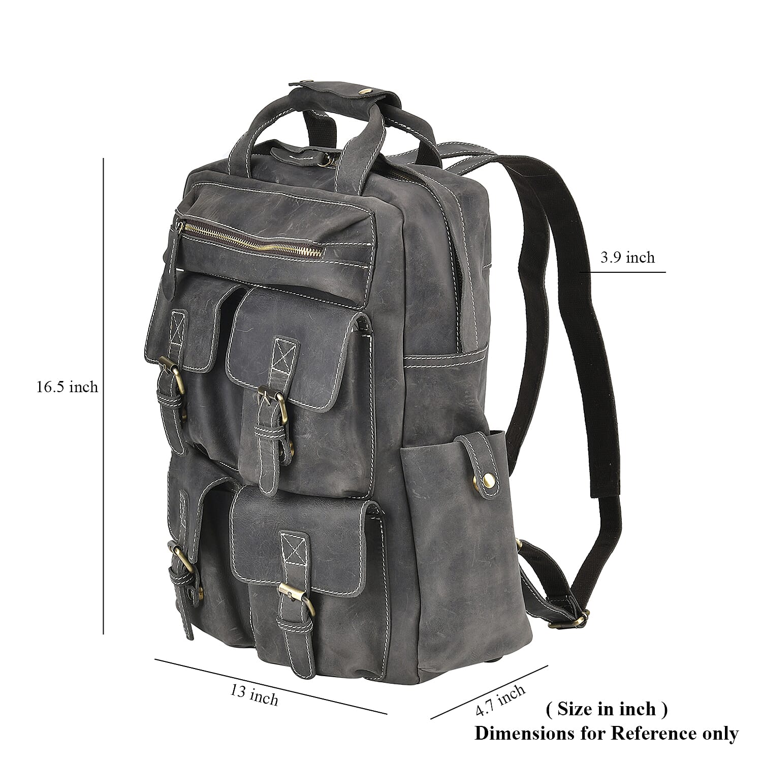 Italy Retro Noble Collection Gray Color Genuine Leather Backpack with Handle Drop and Adjustable Double Shoulder Straps