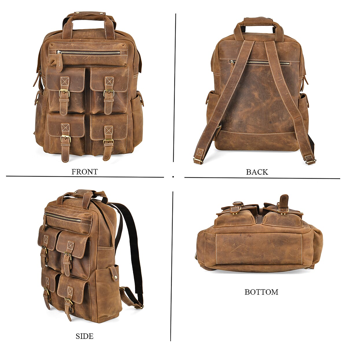 Italy Retro Noble Collection Brown Color Genuine Leather Backpack with Handle Drop and Adjustable Double Shoulder Straps image number 3