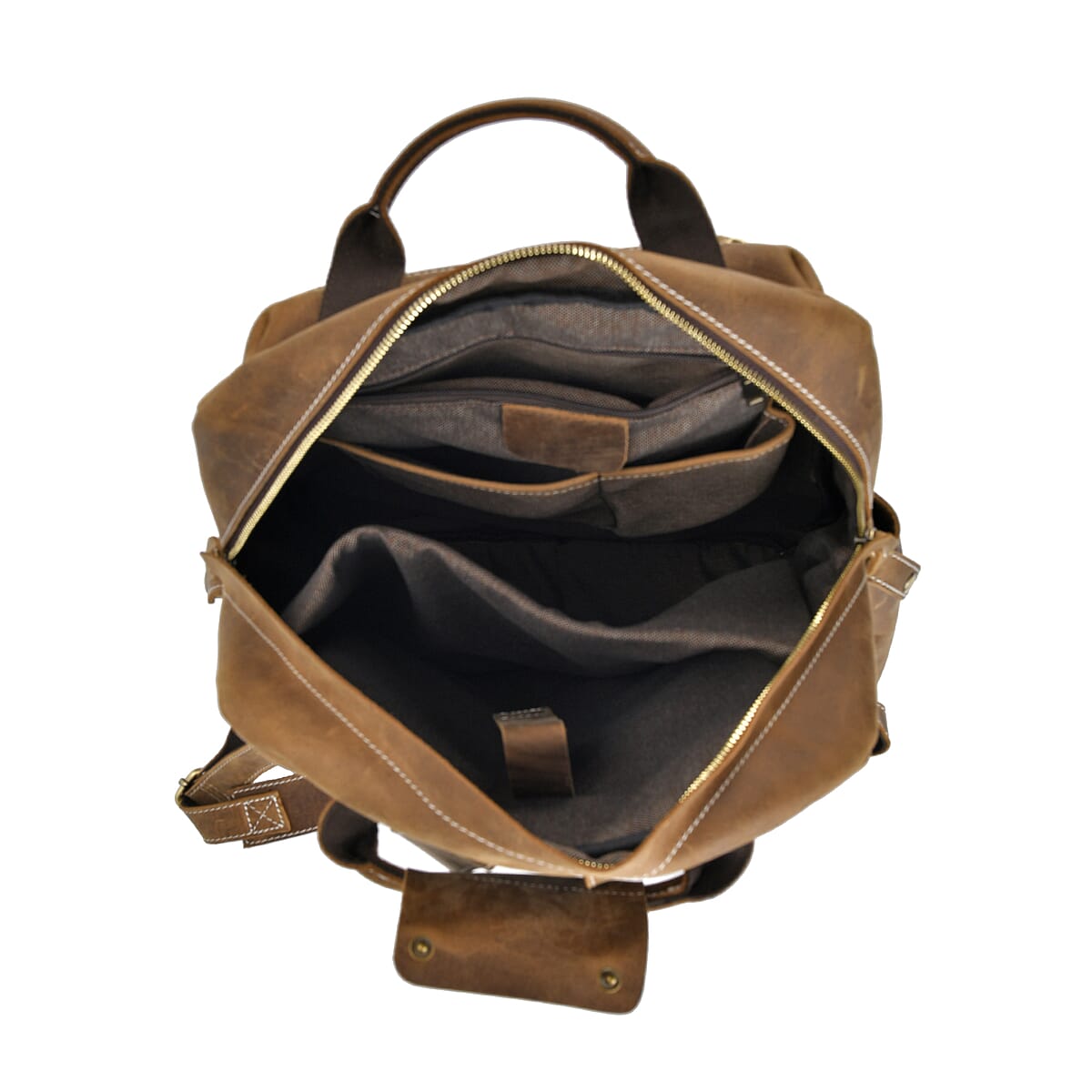 Italy Retro Noble Collection Brown Color Genuine Leather Backpack with Handle Drop and Adjustable Double Shoulder Straps image number 4