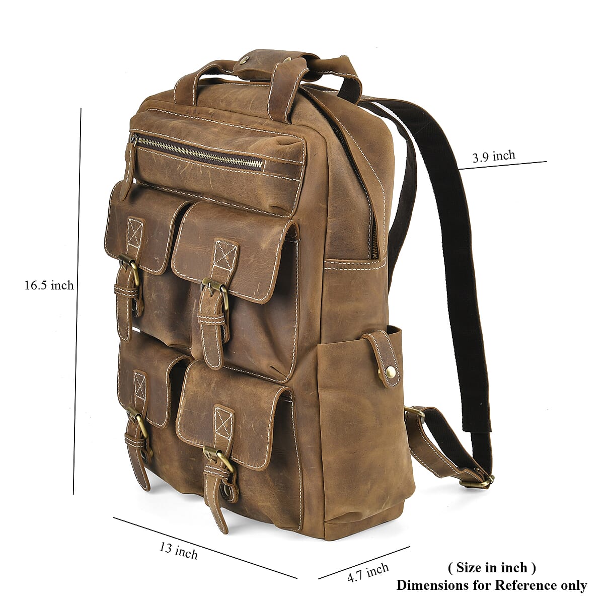 Italy Retro Noble Collection Brown Color Genuine Leather Backpack with Handle Drop and Adjustable Double Shoulder Straps image number 6