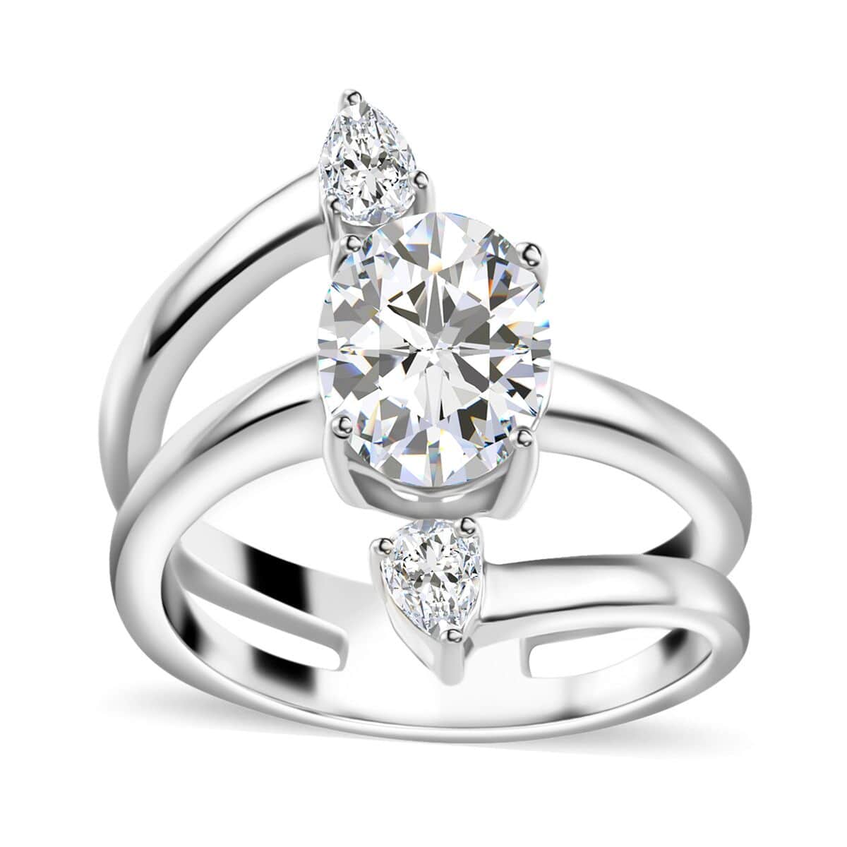 Moissanite (Ovl 9x7mm) Ring in Rhodium Over Sterling Silver (Size 6.0) 2.40 ctw image number 0