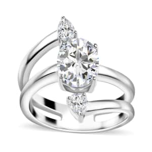 Moissanite Ring in Rhodium Over Sterling Silver (Size 6.0) 2.40 ctw