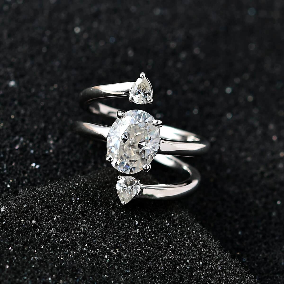 Moissanite (Ovl 9x7mm) Ring in Rhodium Over Sterling Silver (Size 6.0) 2.40 ctw image number 1