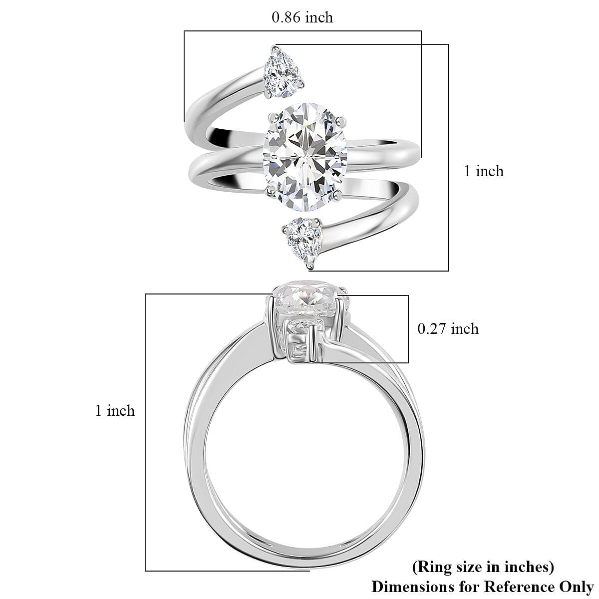 Moissanite 3 Row Bypass Ring in Rhodium Over Sterling Silver (Size 6.0) 2.40 ctw