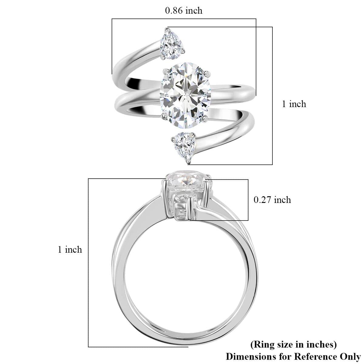 Moissanite 3 Row Bypass Ring in Rhodium Over Sterling Silver (Size 6.0) 2.40 ctw image number 5