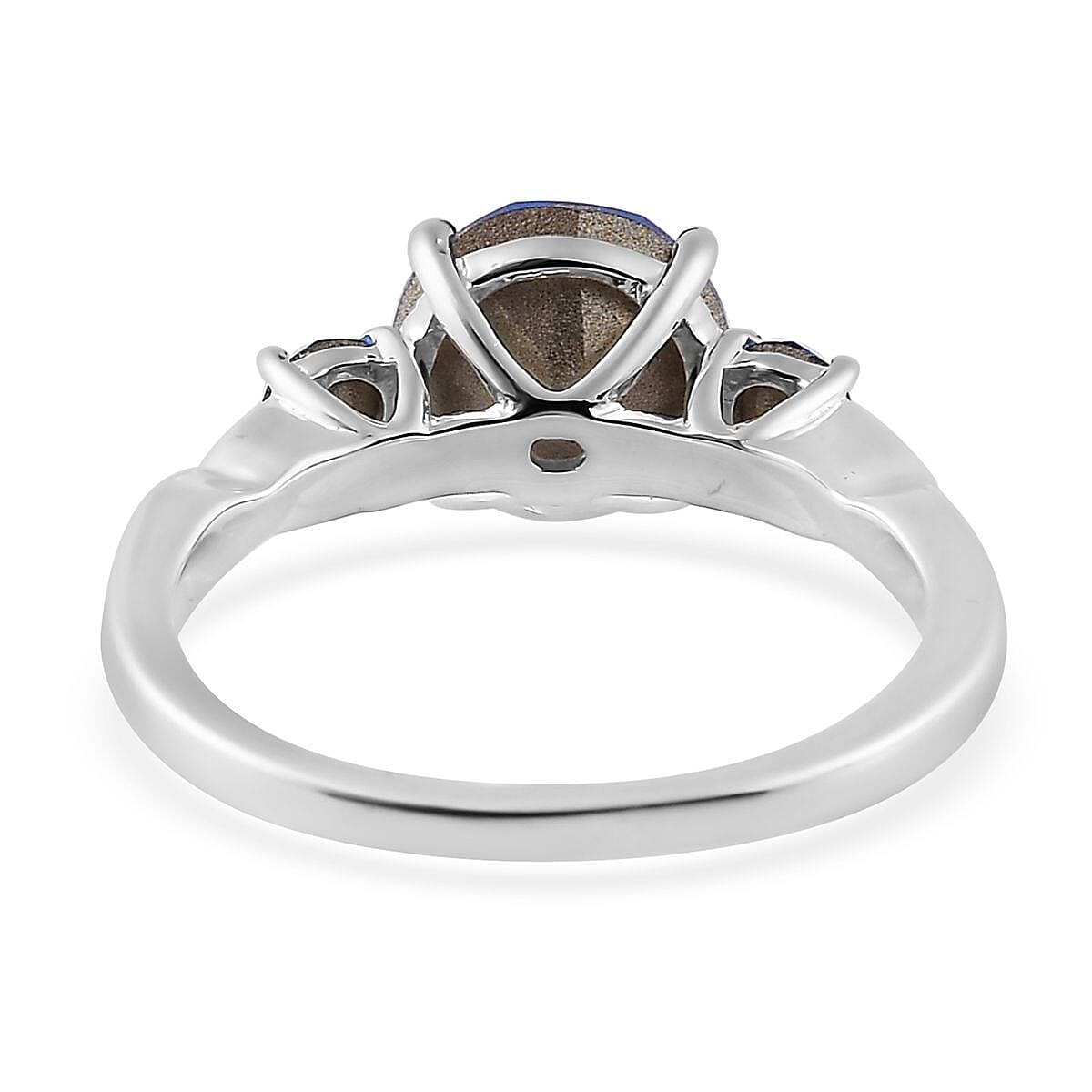 Sapphire Color Crystal 3 Stone Ring in Sterling Silver (Size 10.0) image number 4