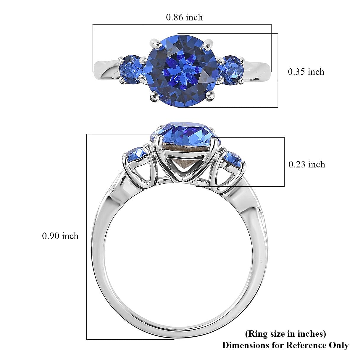 Sapphire Color Crystal 3 Stone Ring in Sterling Silver (Size 10.0) image number 5