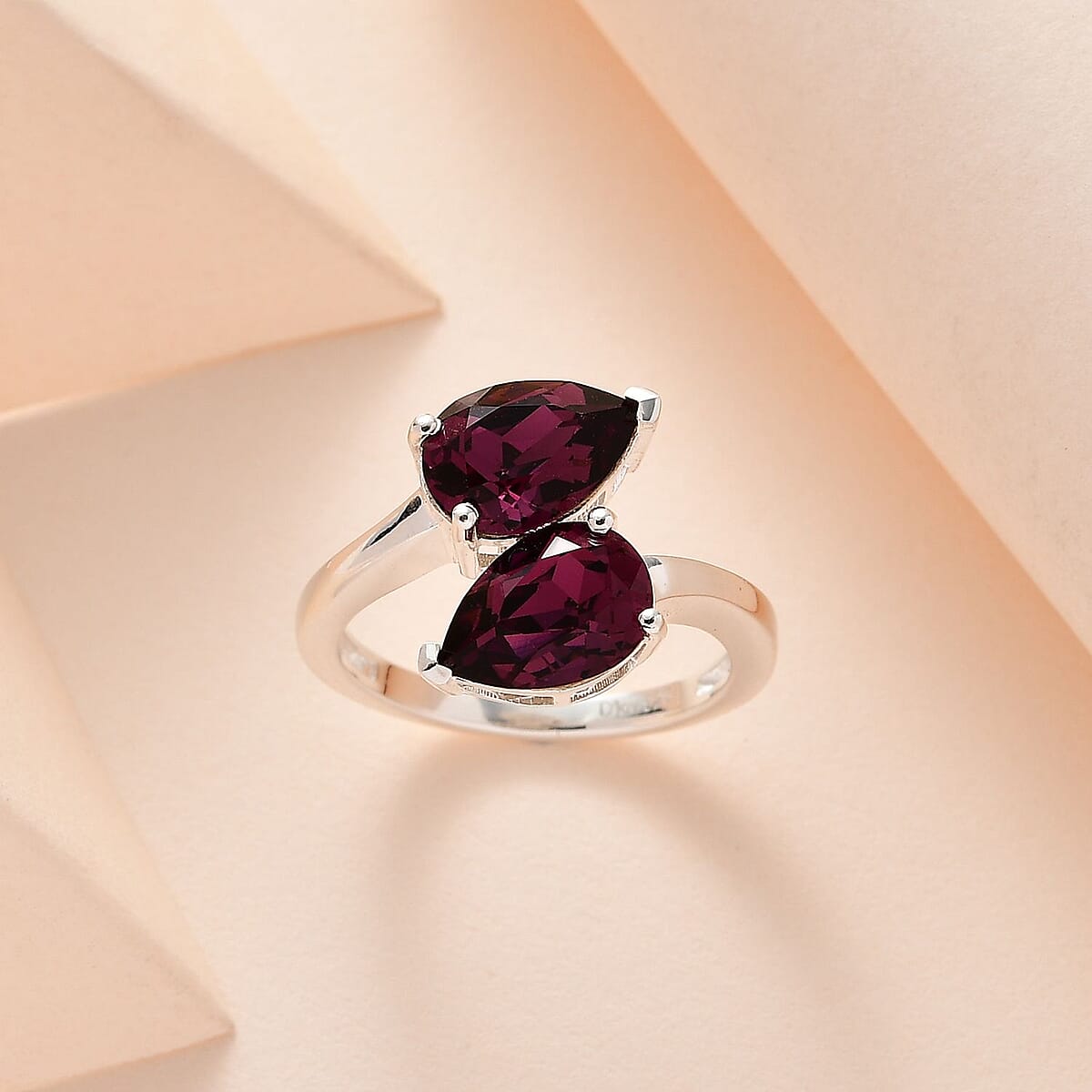 Designer Premium Foilback Amethyst Color Austrian Crystal Bypass Ring in Sterling Silver (Size 7.0) image number 1