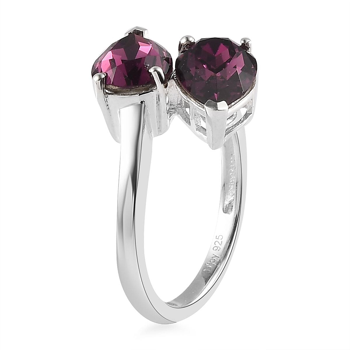 Designer Premium Foilback Amethyst Color Austrian Crystal Bypass Ring in Sterling Silver (Size 7.0) image number 3