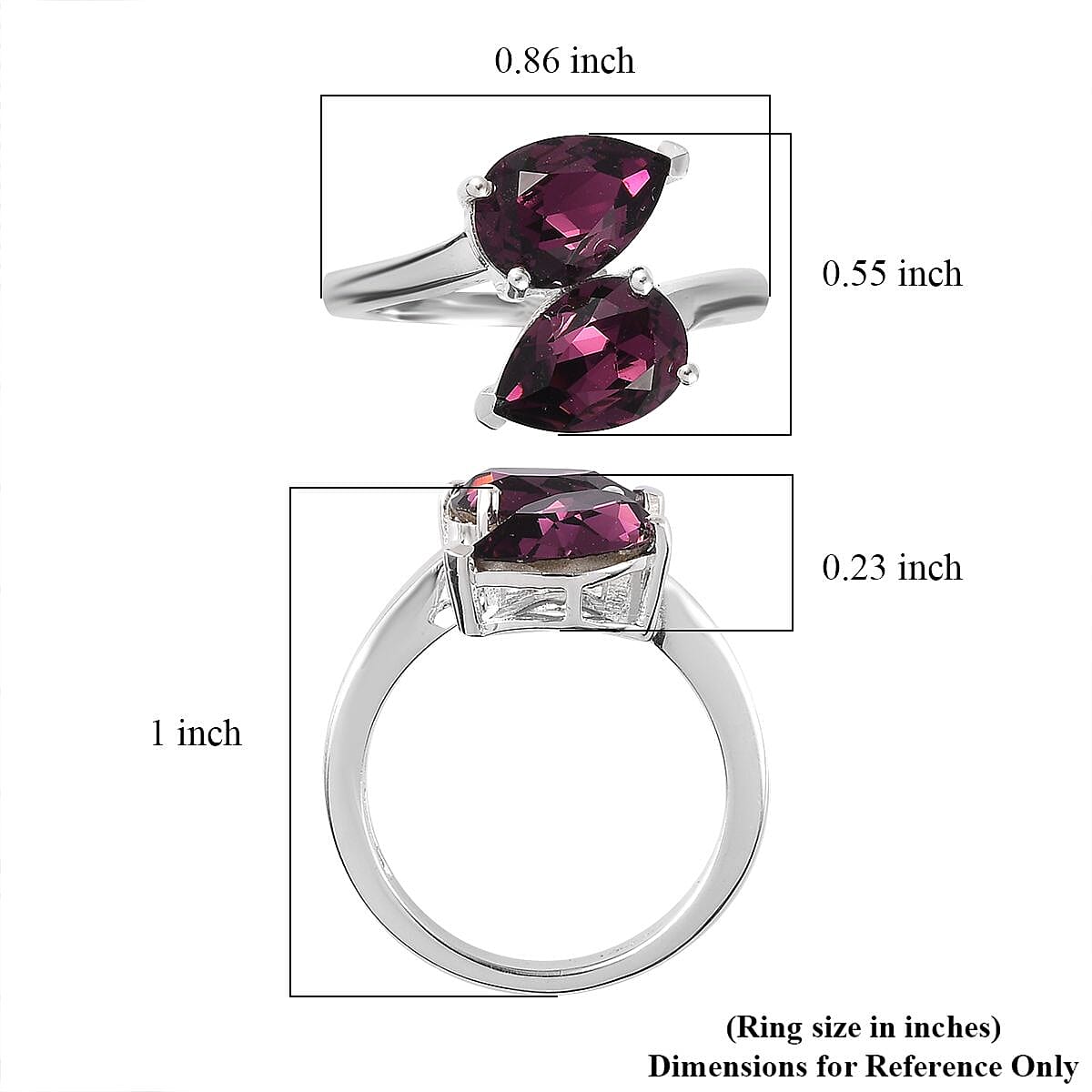 Designer Premium Foilback Amethyst Color Austrian Crystal Bypass Ring in Sterling Silver (Size 7.0) image number 5