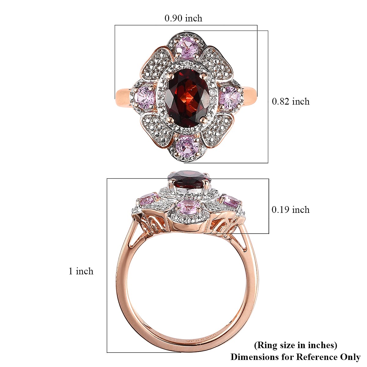 Premium Mozambique Garnet and Multi Gemstone 2.00 ctw Ring in 18K Vermeil Rose Gold Over Sterling Silver (Size 7.0)