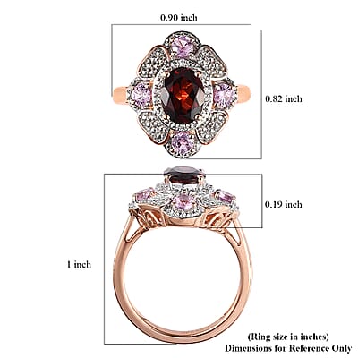Premium Mozambique Garnet and Multi Gemstone 2.00 ctw Ring in 18K Vermeil Rose Gold Over Sterling Silver (Size 7.0)
