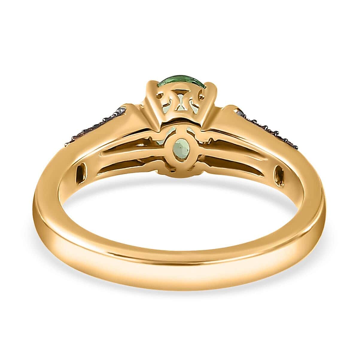 Luxoro 10K Yellow Gold Premium Tsavorite Garnet, I3 Natural Champagne and White Diamond Ring (Size 10.0) 1.00 ctw image number 4