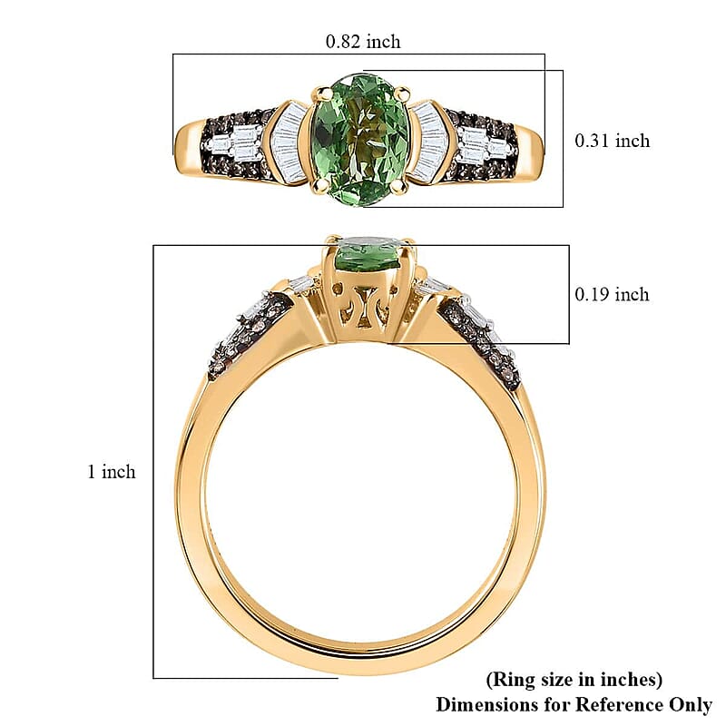 Luxoro 10K Yellow Gold Premium Tsavorite Garnet, I3 Natural Champagne and White Diamond Ring (Size 10.0) 1.00 ctw