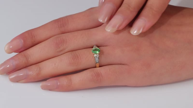 Luxoro 10K Yellow Gold Premium Tsavorite Garnet, Natural Champagne and White Diamond (I3) (0.20 cts) Ring (Size 10.0) 1.00 ctw