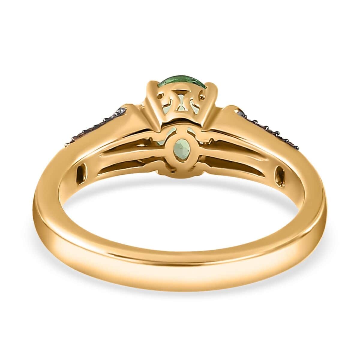 Luxoro 10K Yellow Gold Premium Tsavorite Garnet, I3 Natural Champagne and White Diamond Ring (Size 7.5) 1.00 ctw image number 4