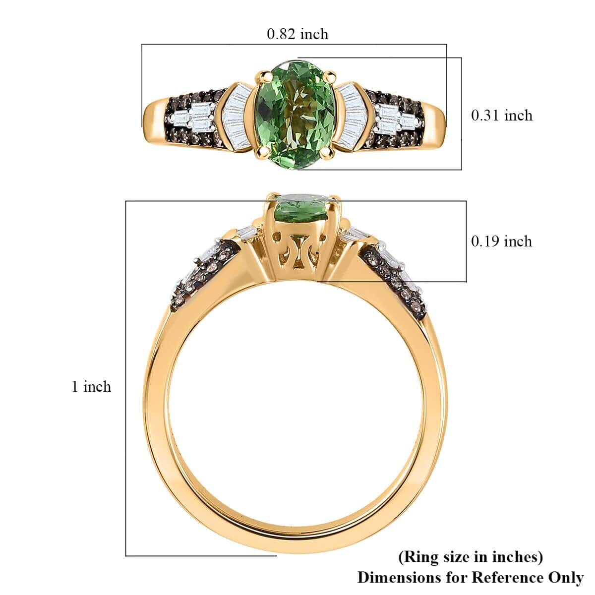Luxoro 10K Yellow Gold Premium Tsavorite Garnet, I3 Natural Champagne and White Diamond Ring (Size 7.5) 1.00 ctw image number 5