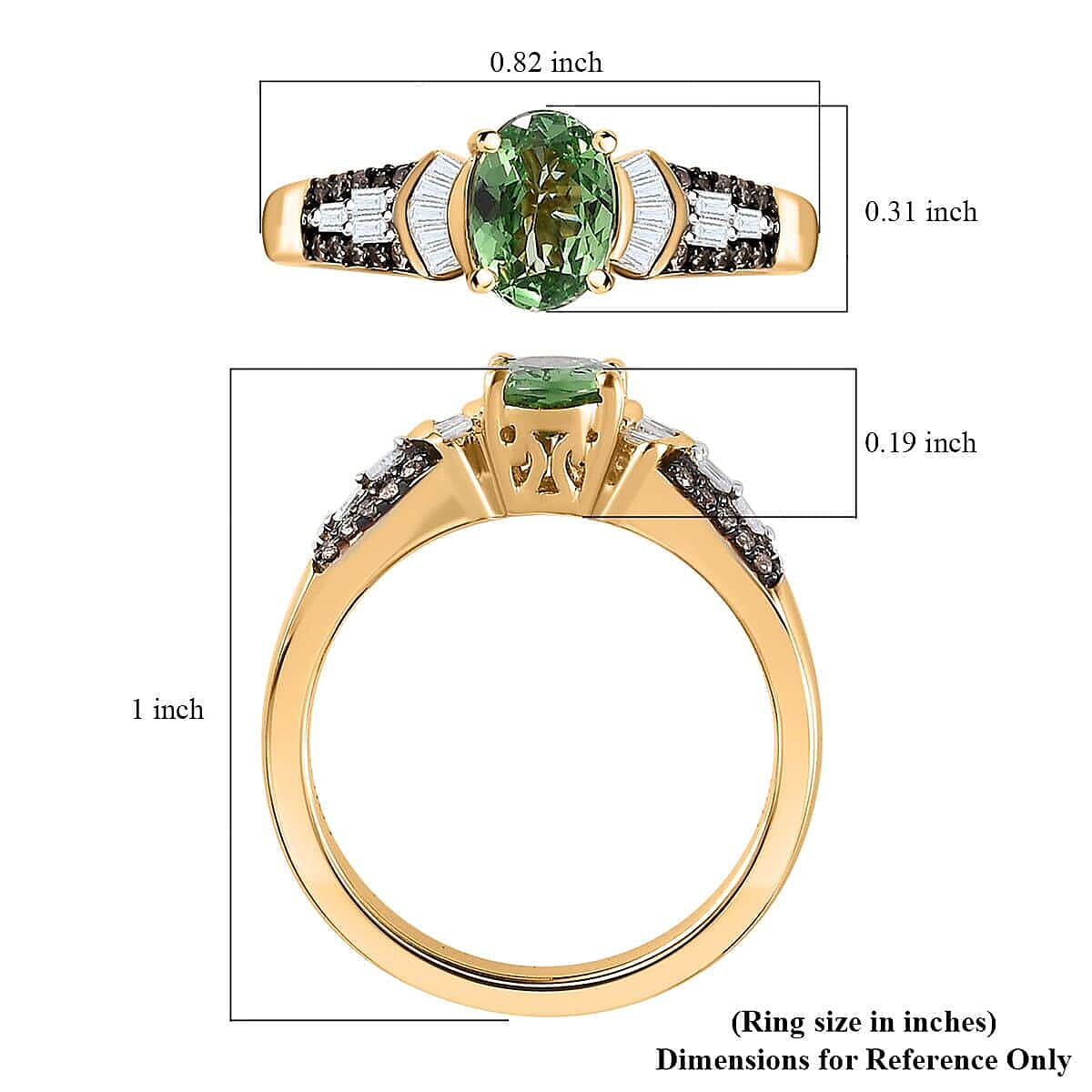 Luxoro 10K Yellow Gold Premium Tsavorite Garnet, I3 Natural Champagne and White Diamond Ring (Size 8.5) 1.00 ctw image number 5