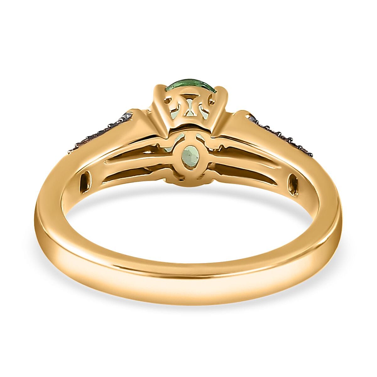 Luxoro 10K Yellow Gold Premium Tsavorite Garnet, I3 Natural Champagne and White Diamond Ring (Size 9.0) 1.00 ctw image number 4