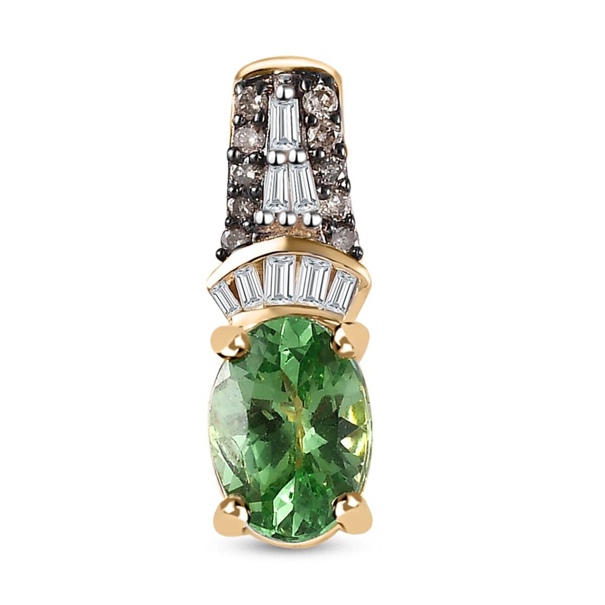 Luxoro 10K Yellow Gold Premium Tsavorite Garnet, I3 Natural Champagne and White Diamond Pendant 0.90 ctw image number 0