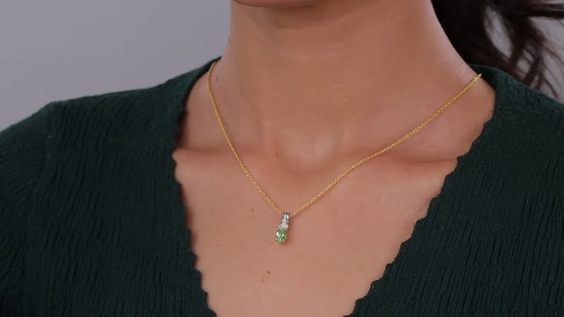 Luxoro 10K Yellow Gold Premium Tsavorite Garnet, I3 Natural Champagne and White Diamond Pendant without Chain 0.90 ctw