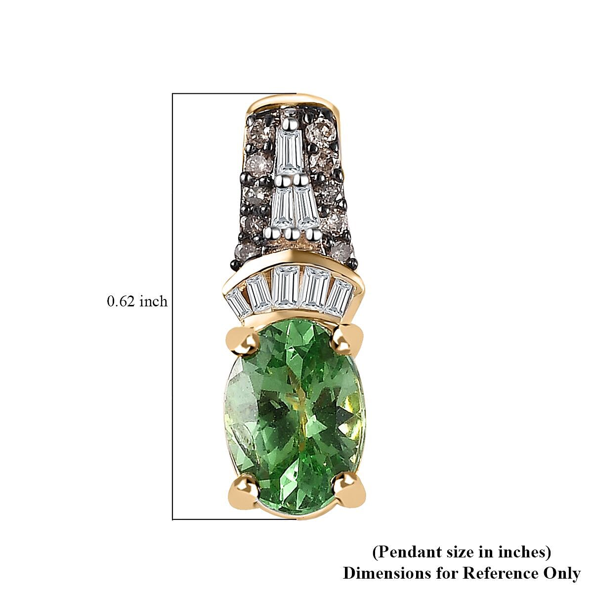 Luxoro 10K Yellow Gold Premium Tsavorite Garnet, I3 Natural Champagne and White Diamond Pendant without Chain 0.90 ctw