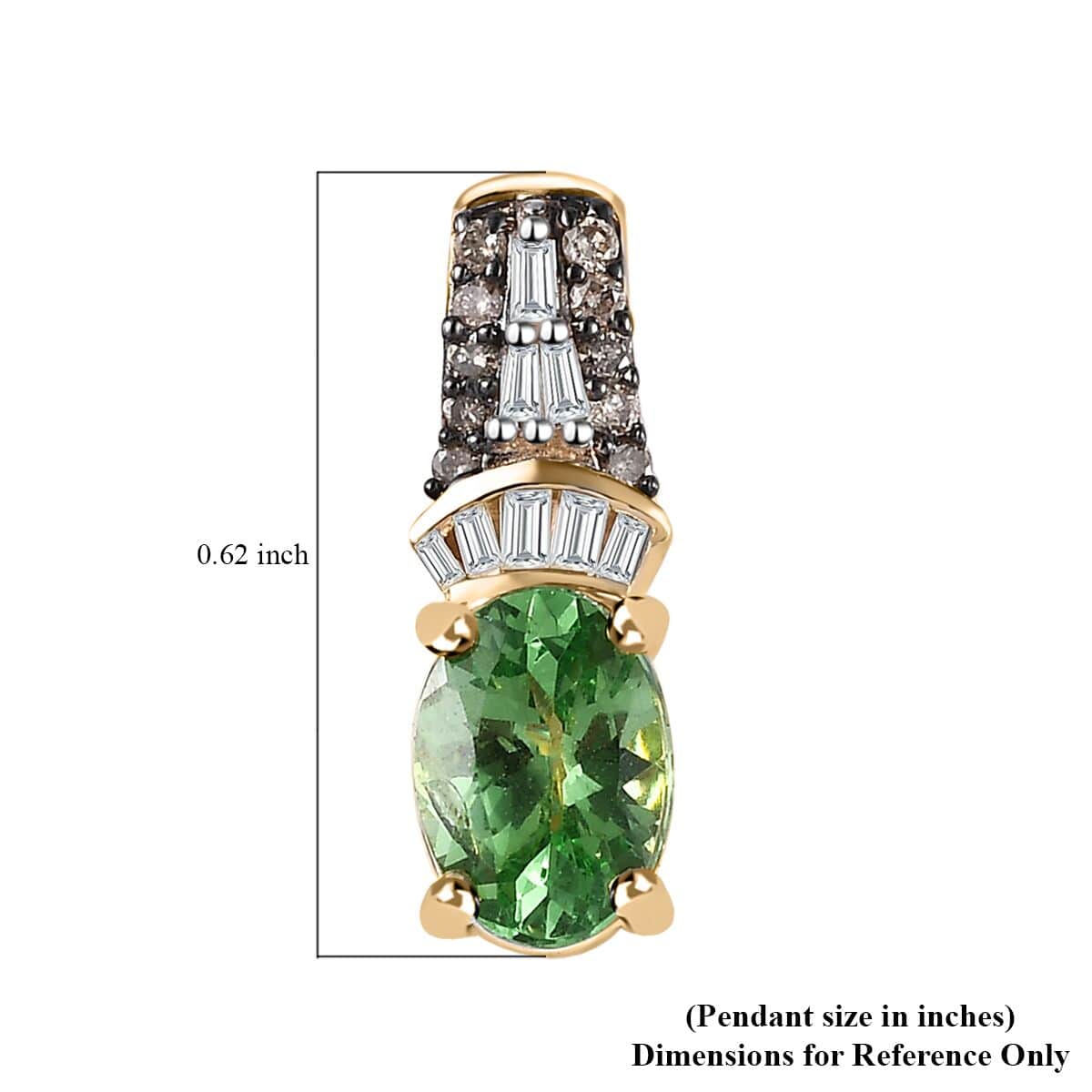 Luxoro 10K Yellow Gold Premium Tsavorite Garnet, I3 Natural Champagne and White Diamond Pendant 0.90 ctw image number 5