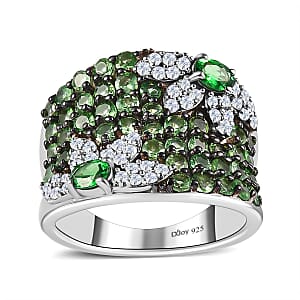 Tsavorite Garnet and Moissanite 2.65 ctw Ring in Platinum Over Sterling Silver (Size 6.0)