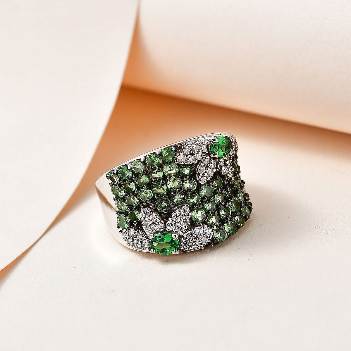 Tsavorite Garnet and Moissanite 2.65 ctw Ring in Platinum Over Sterling Silver (Size 6.0) image number 1
