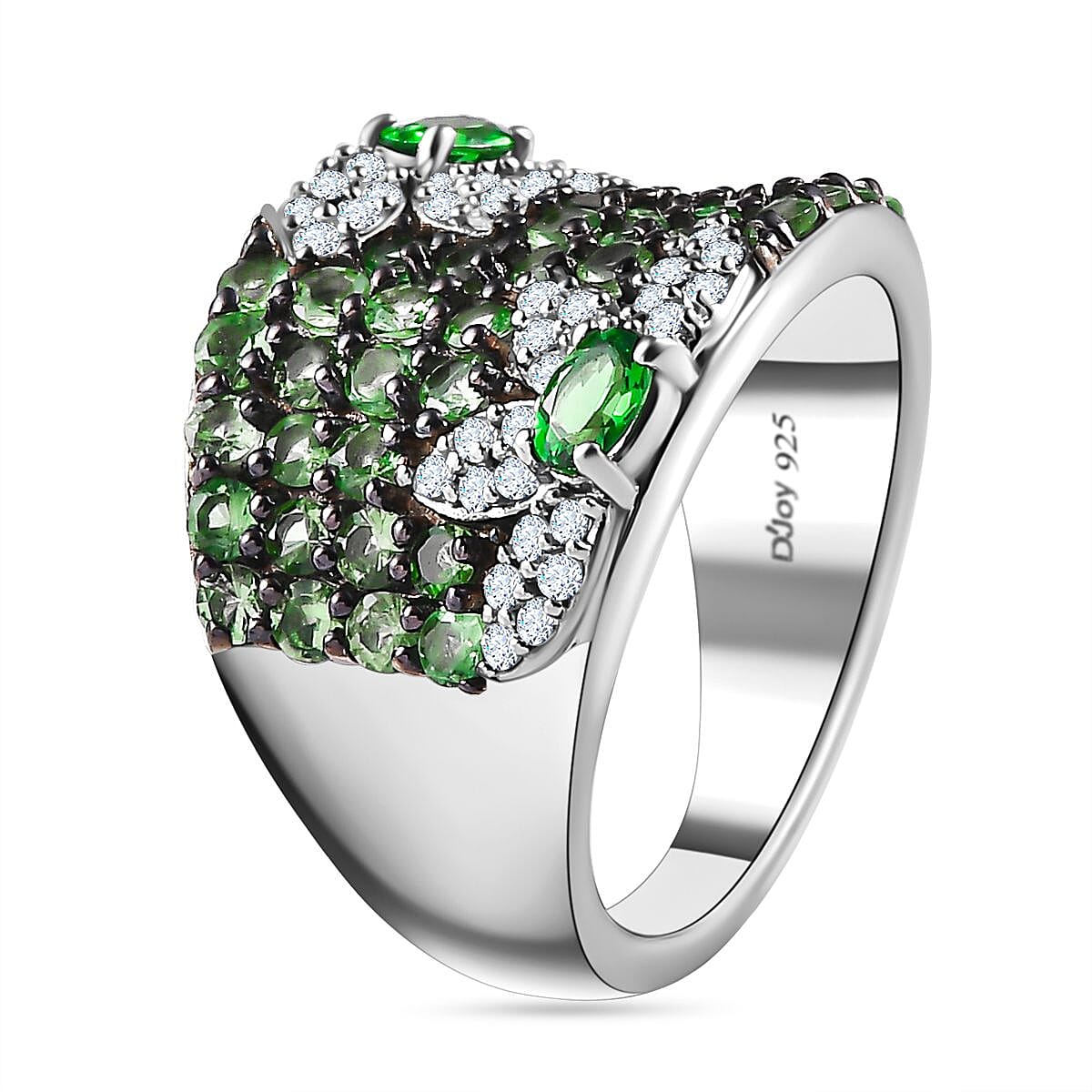 Tsavorite Garnet and Moissanite 2.65 ctw Ring in Platinum Over Sterling Silver (Size 6.0) image number 3