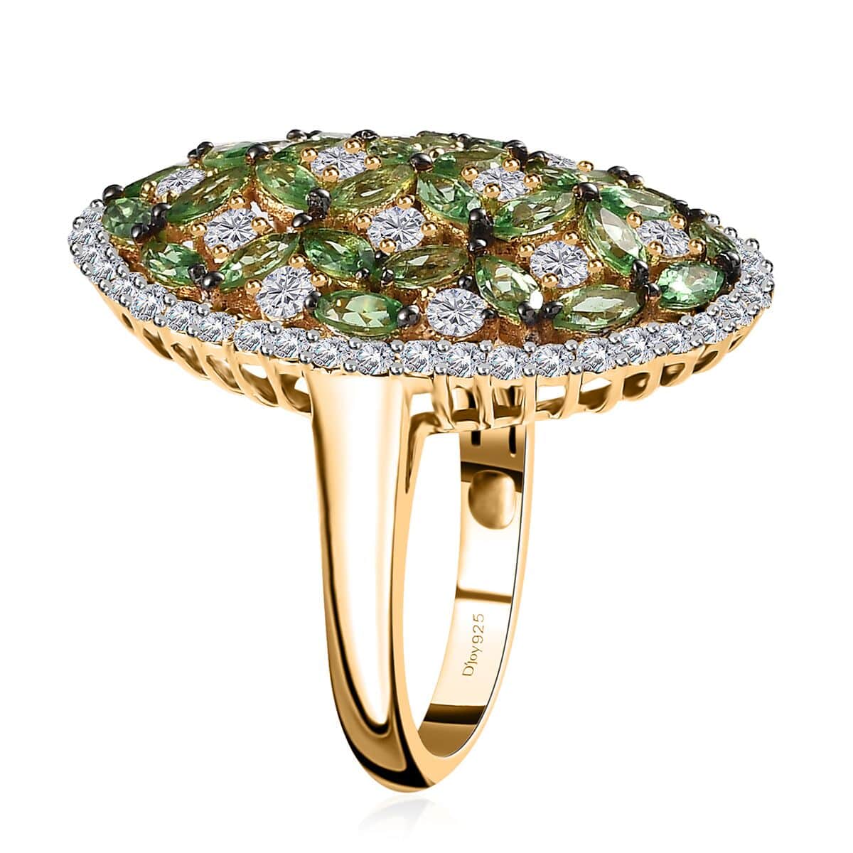 Tsavorite Garnet and Moissanite Cluster Ring in Vermeil Yellow Gold Over Sterling Silver (Size 10.0) 4.00 ctw image number 3