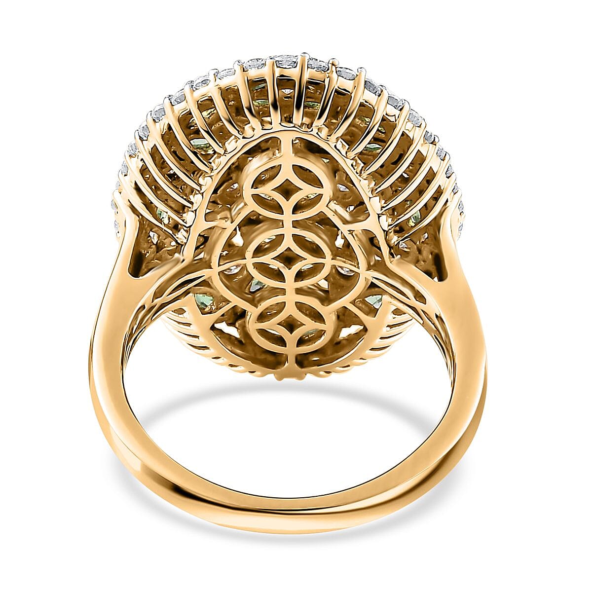 Tsavorite Garnet and Moissanite Cluster Ring in Vermeil Yellow Gold Over Sterling Silver (Size 10.0) 4.00 ctw