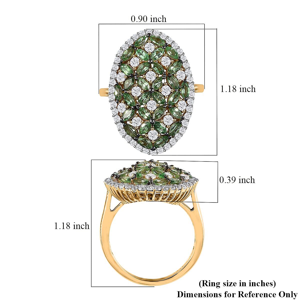Tsavorite Garnet and Moissanite Cluster Ring in Vermeil Yellow Gold Over Sterling Silver (Size 10.0) 4.00 ctw
